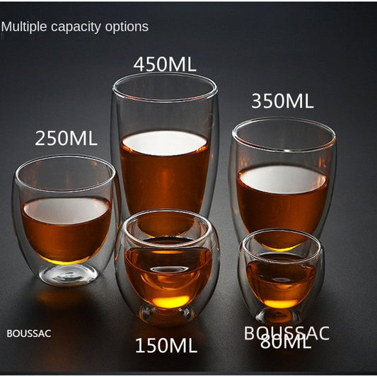 80/150/250/350Ml Double-Layer Heat-Resistant Glass Transparent Coffee Cup